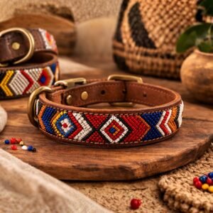 Beaded Leather Dog Collar – "Maasai Companion"